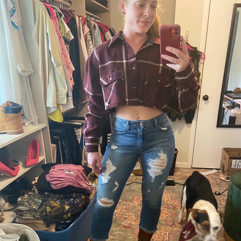 Custom Pink Floyd vintage cropped flannel